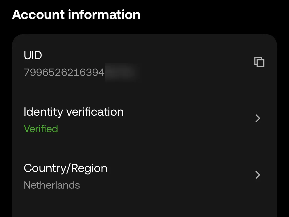 Screenshot: je UID op de Account settings-pagina